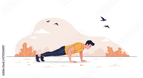 Man doing push up exercise outdoors