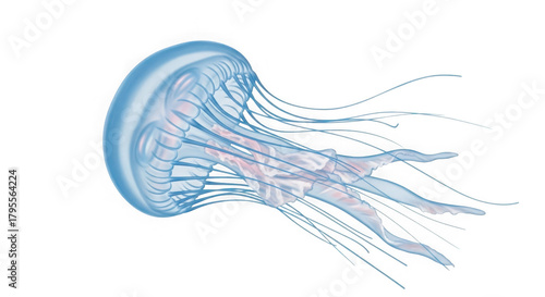 Elegant jellyfish with long tentacles floating in the ocean on transparent background