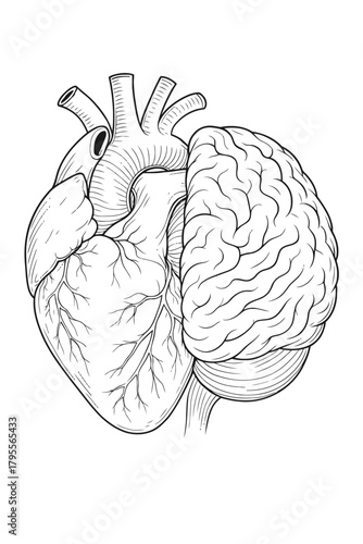 Anatomical Brain and Heart Unity Concept Line Art Background Wallpaper
