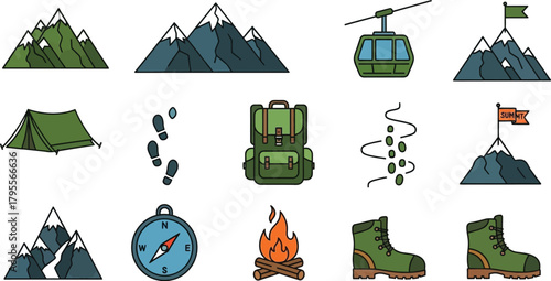 Adventure and exploration icons for hiking and camping