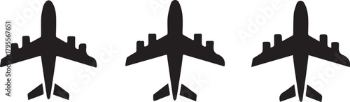 Three Airplane Icons: Aviation, Flight, Travel, Transport, and Journey Symbol