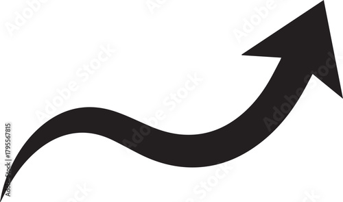 Black Wavy Arrow Rising Upwards: Growth, Success, Trend, and Progress Icon