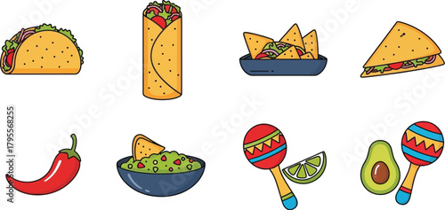 Vibrant collection of Mexican food and celebration elements