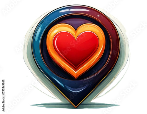 Map Pointer with Heart Solid Icon, Flat Minimalist Vector Illustration, Isolated on Transparent Background PNG