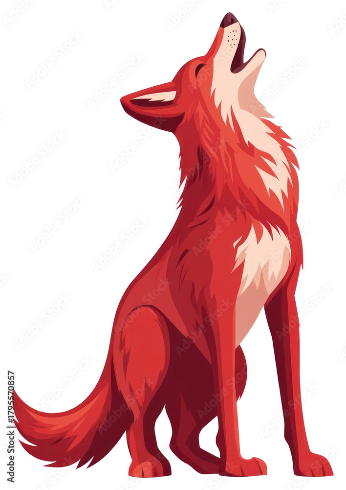 Naklejka premium PNG Crimson Coyote Howling illustration wildlife howling.