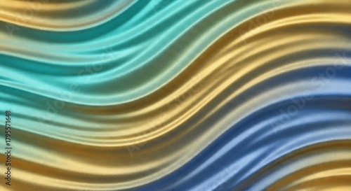 Abstract wavy lines of blue yellow and teal colors creating a smooth flowing background design