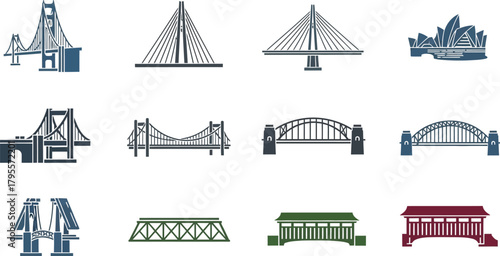 Collection of iconic bridge designs from around the world, representing engineering and architectural marvels.