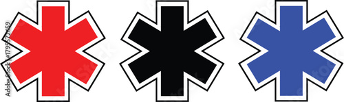 star of life emergency medical services symbols in red black blue colors with snake staff emblem for paramedic ambulance healthcare