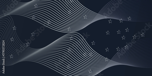 Abstract  Digital technology and big data analysis background. Dynamic red and blue neon wave lines on dark abstract background