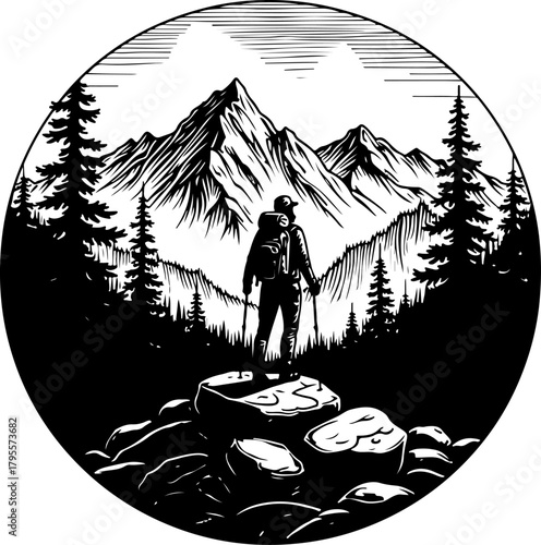 Lone Trekker in the Mountains