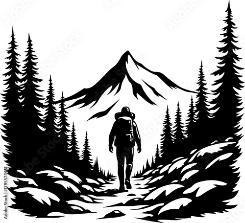 Mountain Hiking Silhouette SVG | Adventure Trekker Vector Design