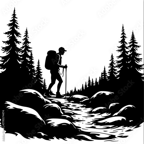 Mountain Hiking Silhouette SVG | Adventure Trekker Vector Design