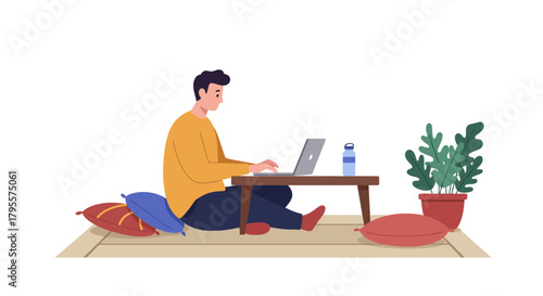 Person uses Laptop while Sitting on Floor