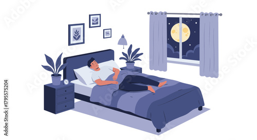 Man Sleeping on Bed at Night