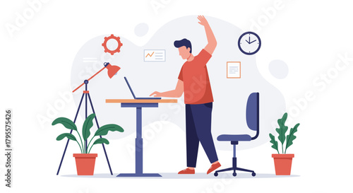 Person working on laptop at stand up desk