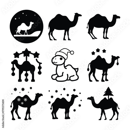 Collection of christmas and nativity themed camel silhouettes