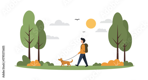 Man and Dog Walking in Nature