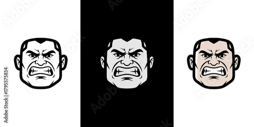 Collection of aggressive male character mascot heads with an angry expression. Vector illustration set perfect for sports, gym, or fighter logos