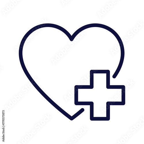 Heart with medical cross icon for health and wellness concepts