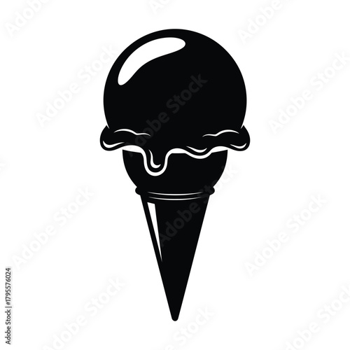 Black ice cream cone with melted scoop on white background vector