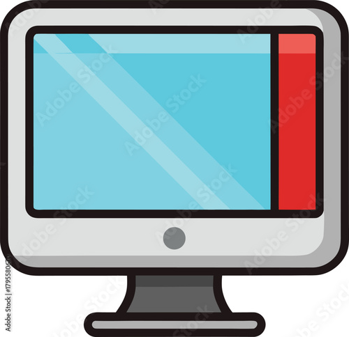 Desktop computer monitor flat design icon for technology and business