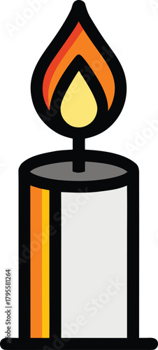 Burning candle flat design icon for light warmth and ambiance