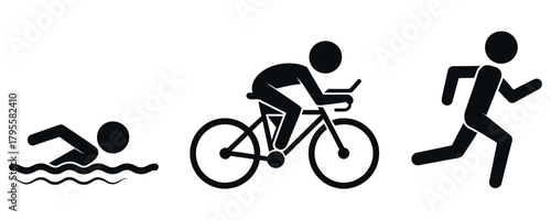 Dynamic icons depict swimming, cycling, and running, representing the ultimate athletic challenge and healthy lifestyle pursuits.