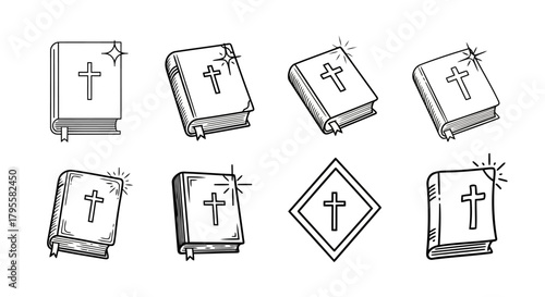 Holy bible book vector illustration religious christianity outline drawing