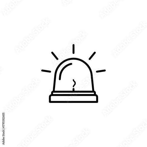 Simple outline icon of a flashing siren light with rays emanating from it, symbolizing alert and emergency, vector illustration