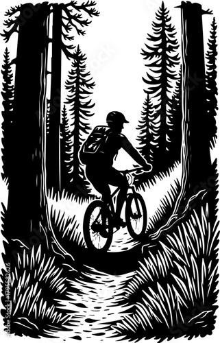 Mountain Biker in Forest Silhouette