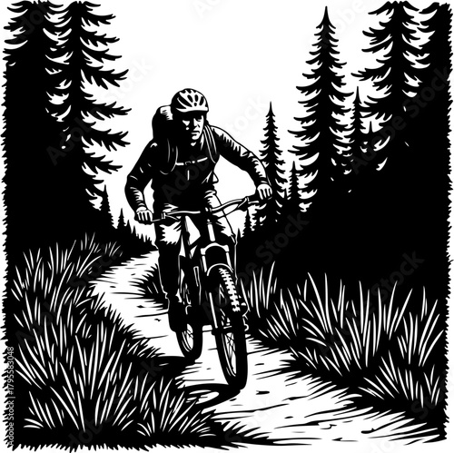 Mountain Biker in Forest Silhouette