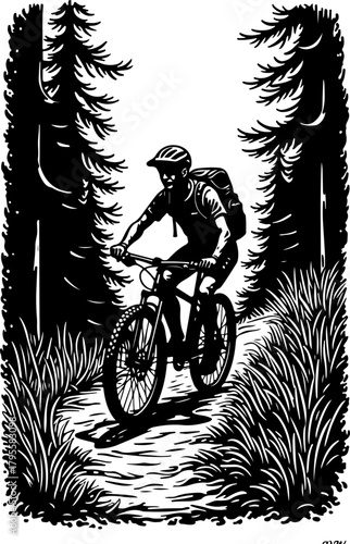 Mountain Biker in Forest Silhouette