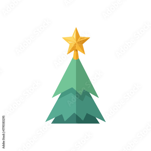Stylized Christmas Tree with a Golden Star Topper, Minimalist Evergreen Illustration for Festive Holiday Designs