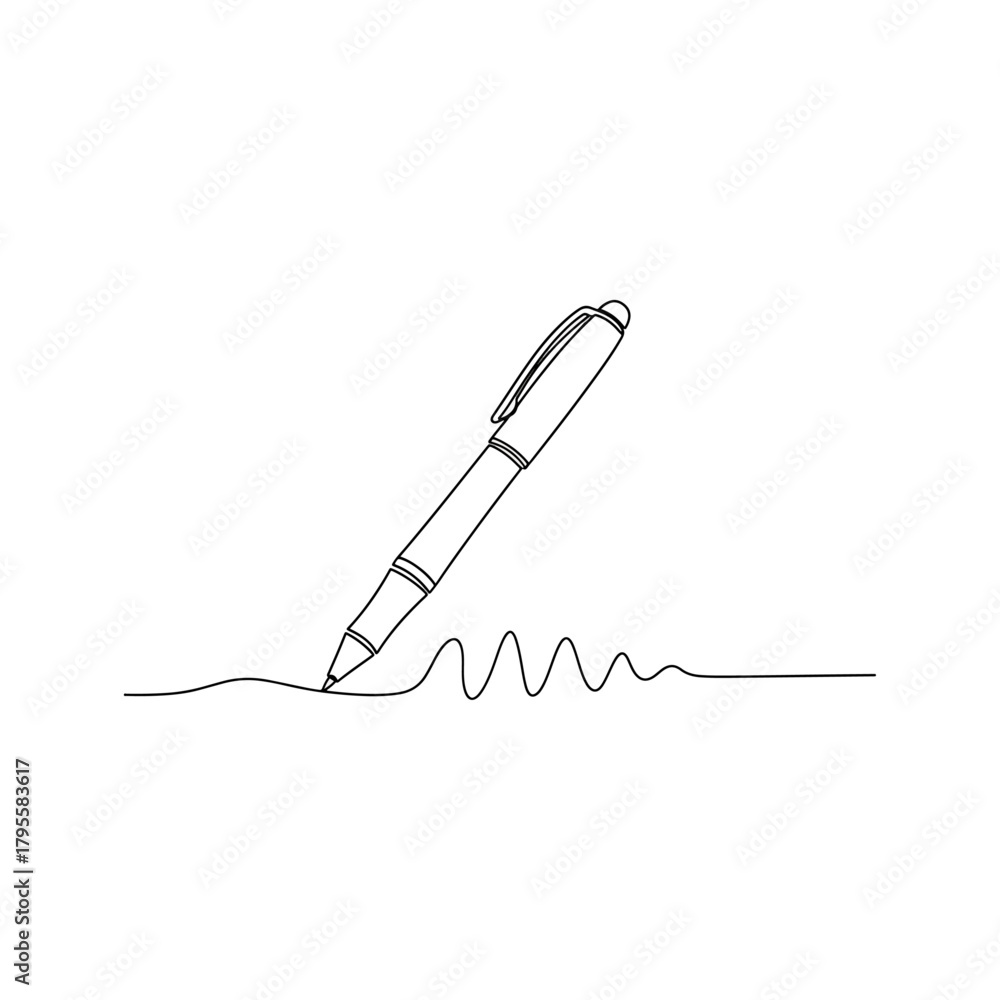 Fototapeta premium Continuous one line drawing of a pen writing a wavy line, simple pen icon and scribbled line illustration, minimalist art