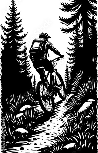 Mountain Biker in Forest Silhouette