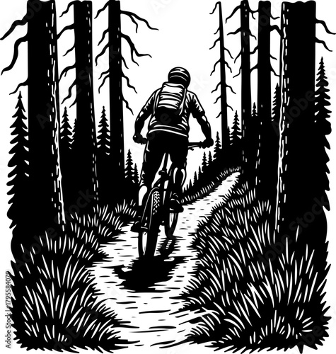 Mountain Biker in Forest Silhouette