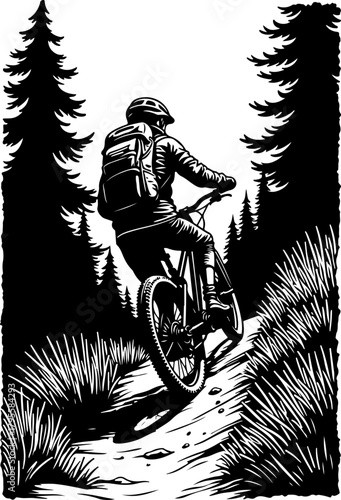 Mountain Biker in Forest Silhouette