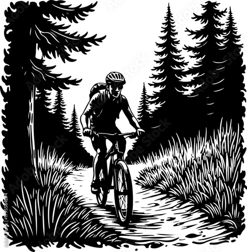 Mountain Biker in Forest Silhouette