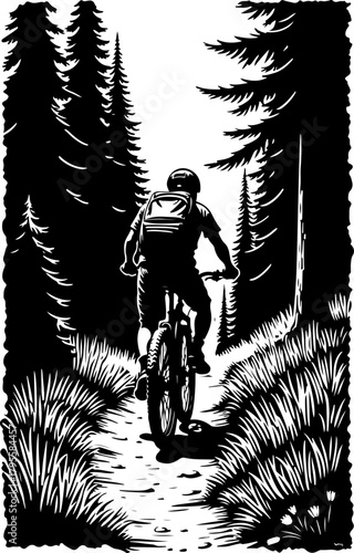 Mountain Biker in Forest Silhouette