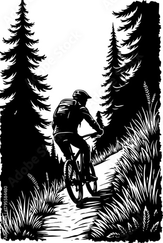 Mountain Biker in Forest Silhouette