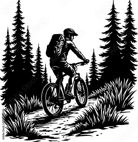 Mountain Biker in Forest Silhouette