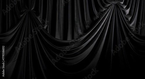 Luxurious black velvet drapes with dramatic folds