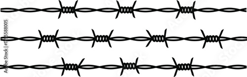 Barbed wire silhouette, security fencing, sharp strands, protective barrier, prison fence, danger symbol, industrial design, containment concept, harsh boundary