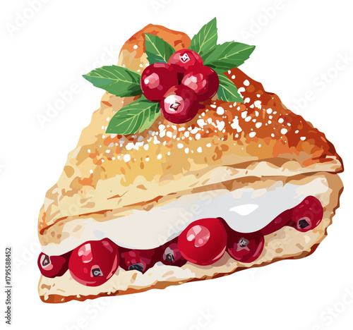 Cranberry Puff Pastry Dessert Illustration — Layered Holiday Pastry with Cream and Berries