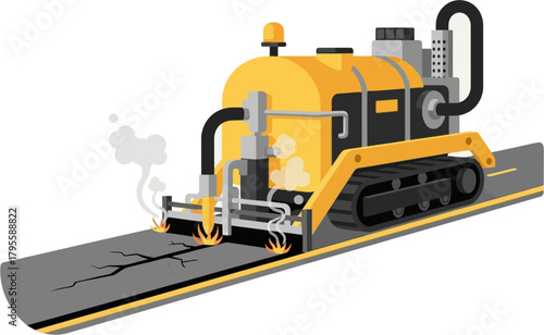 Asphalt Crack Sealer Road Maintenance Machine Vector Illustration — Professional Pavement Repair Equipment for Construction and Infrastructure Projects
