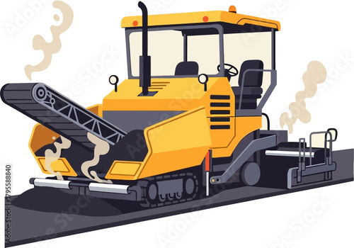 Asphalt Paver Construction Vehicle Vector — Heavy Road Building Machinery for Highway Paving and Infrastructure Development