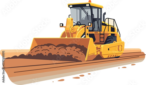 Bulldozer Heavy Machinery Vector — Powerful Earthmoving and Land Clearing Equipment for Construction and Mining Projects