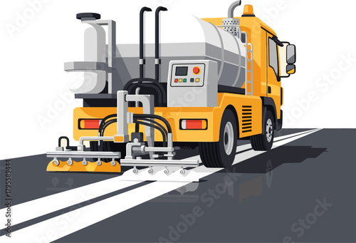 Line Painting Machine Road Marking Equipment Vector — Traffic Line Striping Vehicle for Highway and Urban Infrastructure