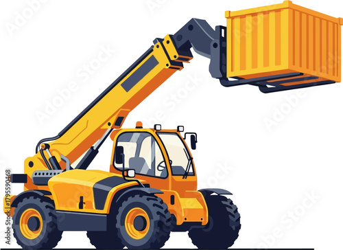 Telehandler Telescopic Handler Vehicle Vector — Industrial Lifting and Material Handling Equipment for Construction and Warehouse Operations