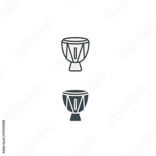 Djembe drum icon set outline and filled simple vector graphic for music or cultural themes
